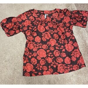 Vintage Aquarius Anthropology Rose Dark Red 100% Silk Blouse Size Medium Women's